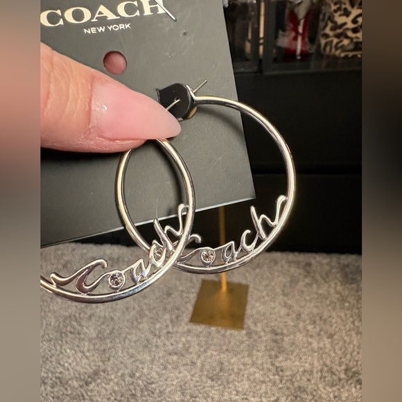 Coach Signature Silver Hoop Earrings - Picture 6 of 9